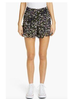 GANNI Floral Print Georgette High-Rise Shorts Size 36 (4)